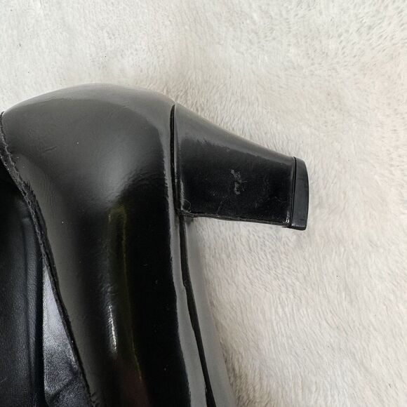 Prada Womens Shoes Black Patent Leather Kitten Block Heels Chain Link Chic 37 - Picture 9 of 15